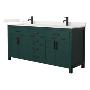 Beckett 72&quot Green Double Vanity & Giotto Quartz Top (1-Hole) & Black Trim