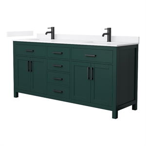 Beckett 72&quot Green Double Vanity & White Quartz Top (1-Hole) & Black Trim