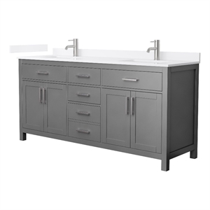 Beckett 72&quot Dark Gray Double Vanity & White Quartz Top (1-Hole) & Nickel Trim