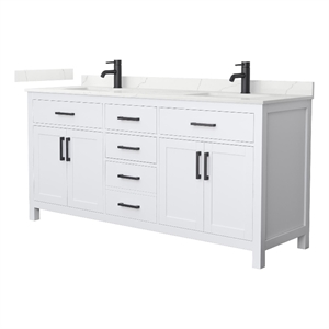 Beckett 72&quot White Double Vanity & Giotto Quartz Top (1-Hole) & Black Trim