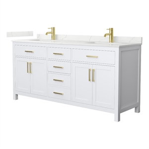 Beckett 72&quot White Double Vanity & Giotto Quartz Top (1-Hole) & Gold Trim