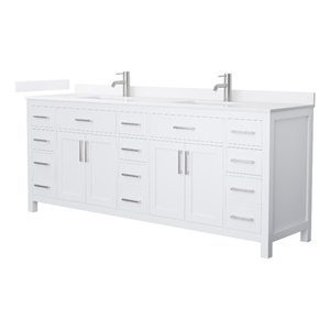 Beckett 84&quot White Double Vanity & White Quartz Top (1-Hole) & Nickel Trim