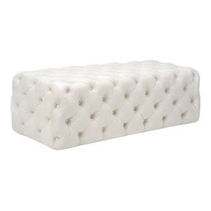TOV Furniture Kaylee 16.1&quotH Soft Velvet Upholstered Ottoman in White