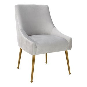 TOV Furniture Beatrix 19&quot Transitional Velvet Side Chair in Light Gray