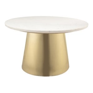TOV Furniture Bleeker 16.5&quotH Modern Marble Coffee Table in White/Brushed Gold