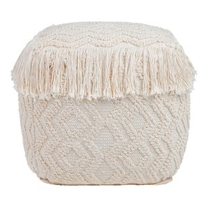 TOV Furniture Inca 18&quotH Traditional Style Cotton Fabric Pouf in Cream