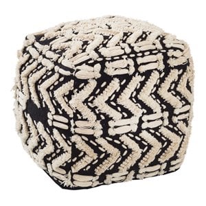 TOV Furniture Mariel 18&quotH Transitional Fabric Pouf in Black/Neutral