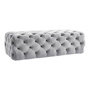 TOV Furniture Kaylee 16.1&quotH Transitional Soft Velvet Upholstered Ottoman in Gray