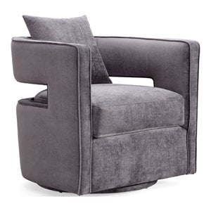 TOV Furniture Kennedy 17.8&quot Transitional Velvet Swivel Accent Chair in Gray