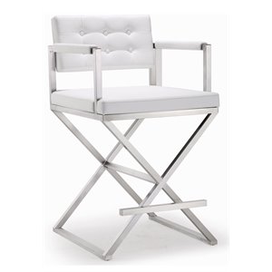 TOV Furniture Director 26&quot Stainless Steel/Fabric Counter Stool in White