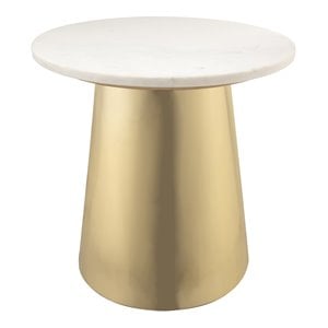 TOV Furniture Bleeker 19.5&quotH Marble Iron Metal & Stone Side Table in Gold/White