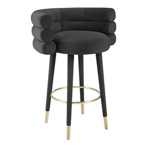 TOV Furniture Betty 30.3&quotH Velvet and Plywood Bar Stool in Black/Gold