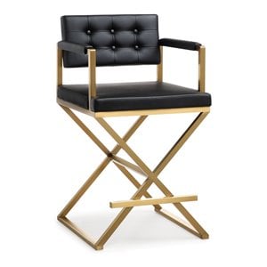 TOV Furniture Director 26&quot Steel and Fabric Counter Stool in Black/Gold