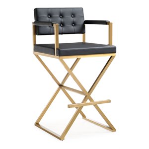 TOV Furniture Director 30&quot Contemporary Steel/Fabric Bar Stool in Black/Gold
