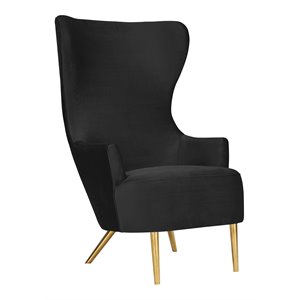 TOV Furniture Julia 19.7&quot Modern Velvet and Pine Wingback Chair in Black