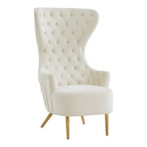 TOV Furniture Jezebel 19.7&quot Modern Velvet Wingback Chair in Cream