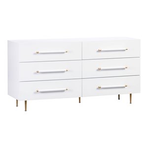 TOV Furniture Trident 32&quotH 6-Drawer Modern Wood/Iron Dresser in White/Gold