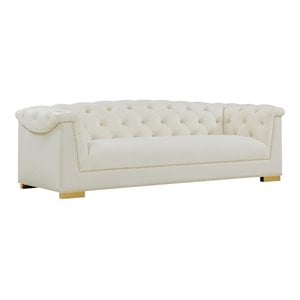 TOV Furniture Farah 28.7&quotH Sumptuous Velvet Upholstered Sofa in Cream/Gold