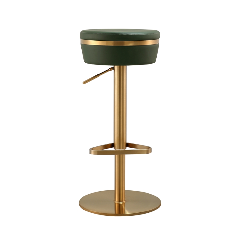 TOV Furniture Astro Malachite Green and Gold Vegan Leather Adjustable Stool