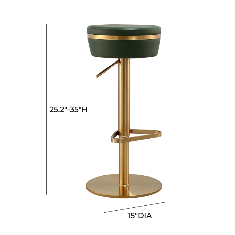 TOV Furniture Astro Malachite Green and Gold Vegan Leather Adjustable Stool