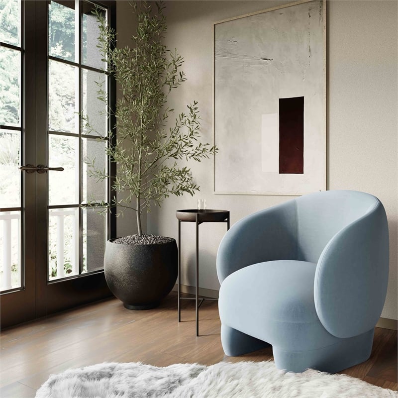 TOV Furniture Kiki Transitional Velvet Accent Chair in Blue Stone