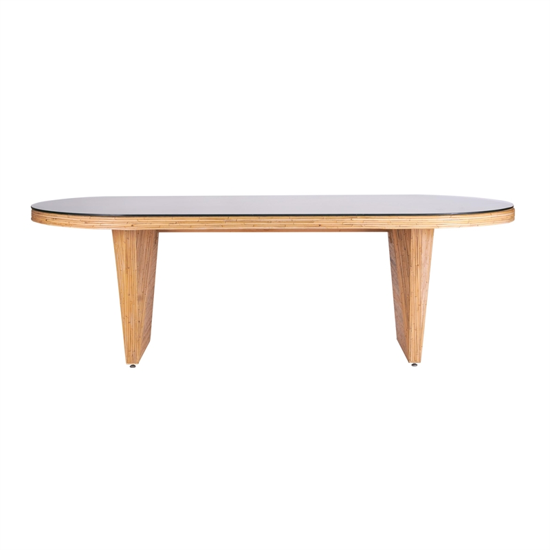 TOV Furniture Caren Oval Rattan & Glass Dining Table in Natural