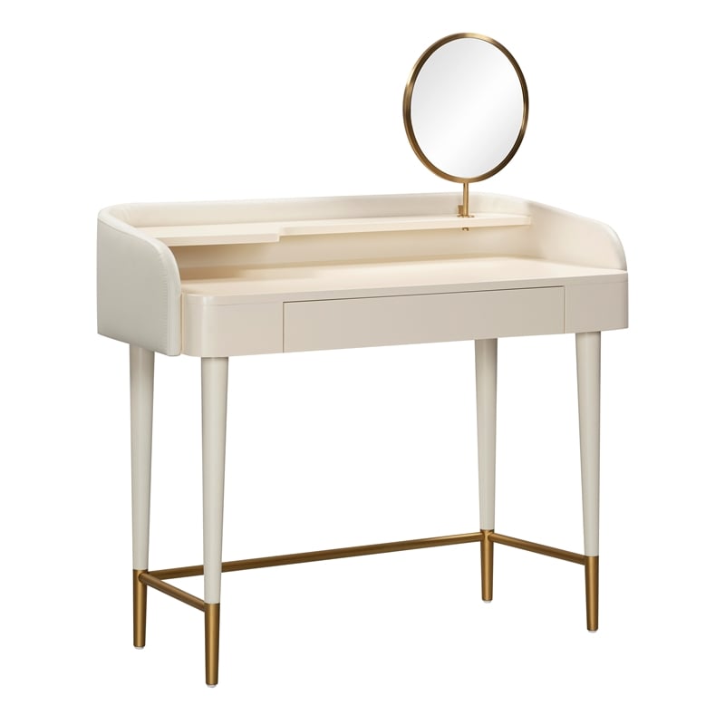 TOV Furniture Penelope Vegan Leather & Wood Vanity Desk in Cream