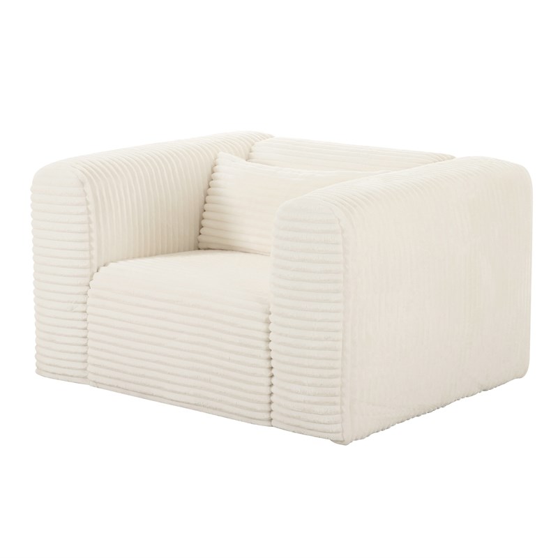 TOV Furniture Tarra Fluffy Oversized Corduroy Fabric Armchair in Cream