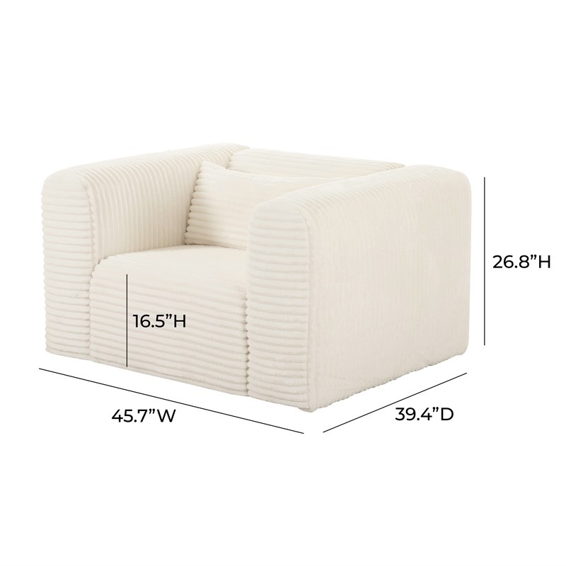 TOV Furniture Tarra Fluffy Oversized Corduroy Fabric Armchair in Cream