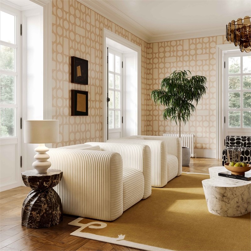 TOV Furniture Tarra Fluffy Oversized Corduroy Fabric Armchair in Cream