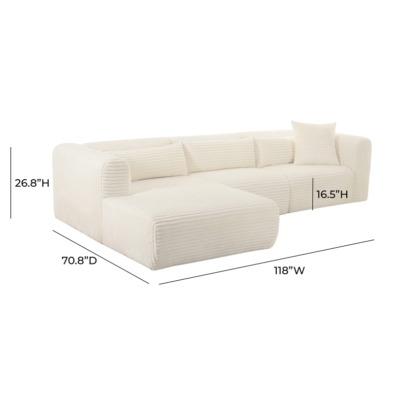 TOV Furniture Tarra Fluffy Oversized Fabric Modular LAF Sectional in Cream