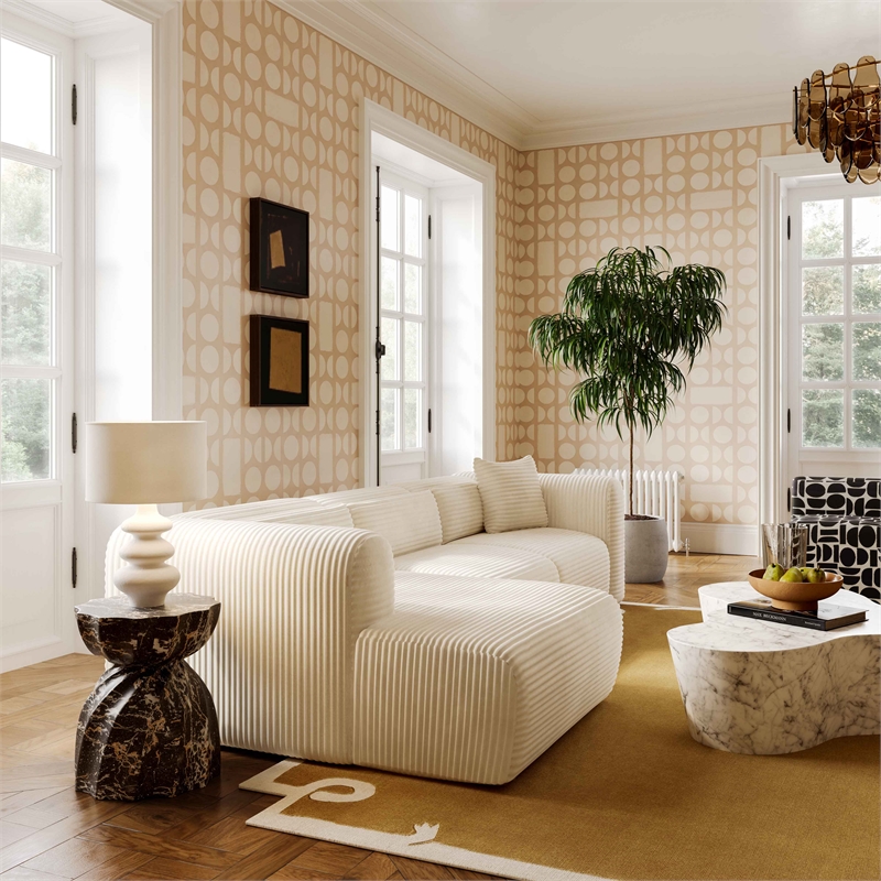 TOV Furniture Tarra Fluffy Oversized Fabric Modular LAF Sectional in Cream
