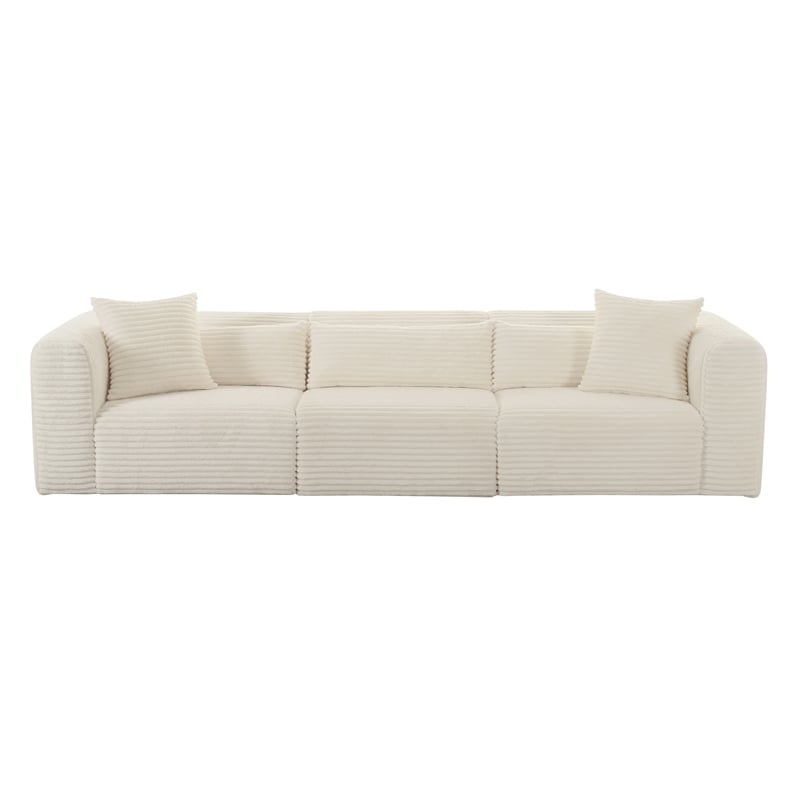 TOV Furniture Tarra Fluffy Oversized Corduroy Fabric Modular Sofa in Cream