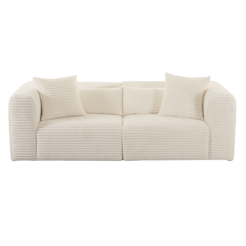 TOV Furniture Tarra Fluffy Oversized Corduroy Fabric Modular Loveseat in Cream