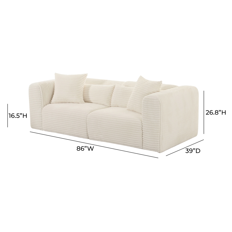 TOV Furniture Tarra Fluffy Oversized Corduroy Fabric Modular Loveseat in Cream