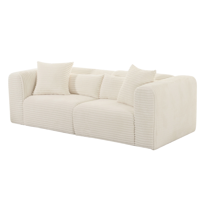 TOV Furniture Tarra Fluffy Oversized Corduroy Fabric Modular Loveseat in Cream