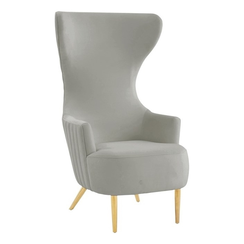 Julia Gray Velvet Channel Tufted Wingback Chair