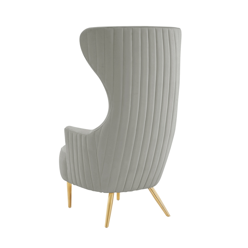 Julia Gray Velvet Channel Tufted Wingback Chair