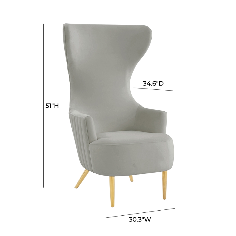 Julia Gray Velvet Channel Tufted Wingback Chair
