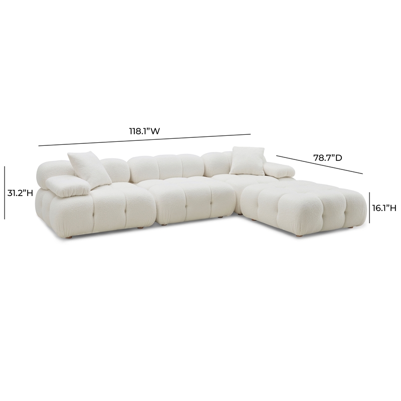 Calliope Cream Vegan Shearling 4-piece Modular Sectional