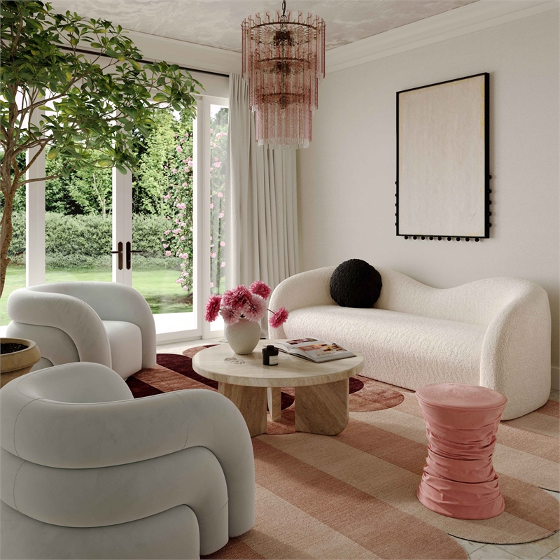 Bounce Rose Pink Ruched Velvet Adjustable Ottoman