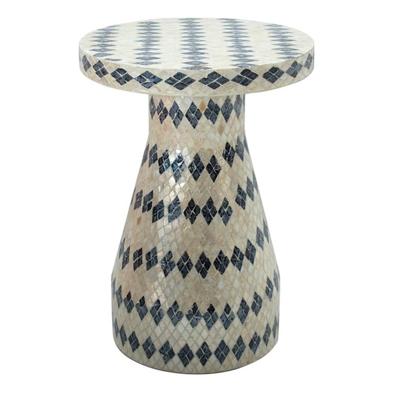 Halio Cream & Blue Checkered Shell Side Table