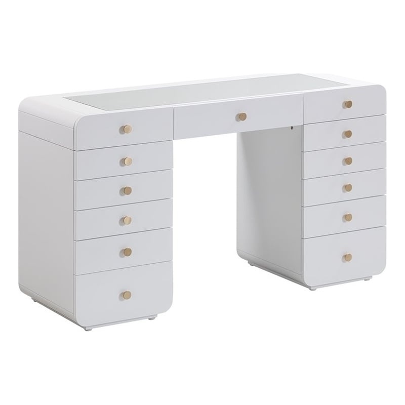 TOV Furniture Hollywood Vanity Desk with Table Top Mirror in White