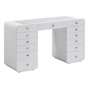 TOV Furniture Hollywood Vanity Desk with Table Top Mirror in White