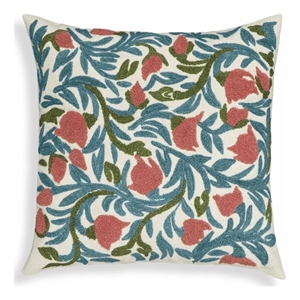 Tulip Embroidered Floral Wool 20&quot Square Accent Cushion