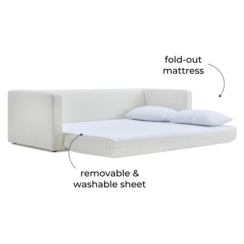 TOV Furniture Ryan Boucle Fabric Upholstered Sofa Bed in Cream