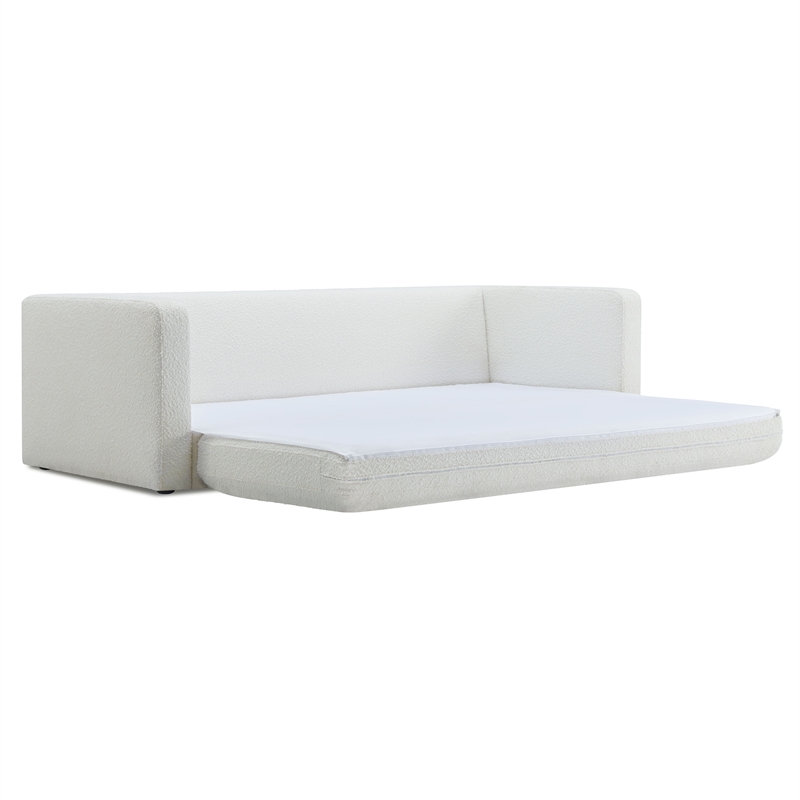TOV Furniture Ryan Boucle Fabric Upholstered Sofa Bed in Cream