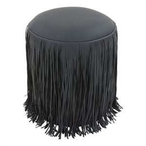 Shag Me Black Performance Vegan Leather Ottoman