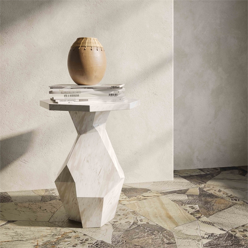 Esme White Faux Marble Round Side Table