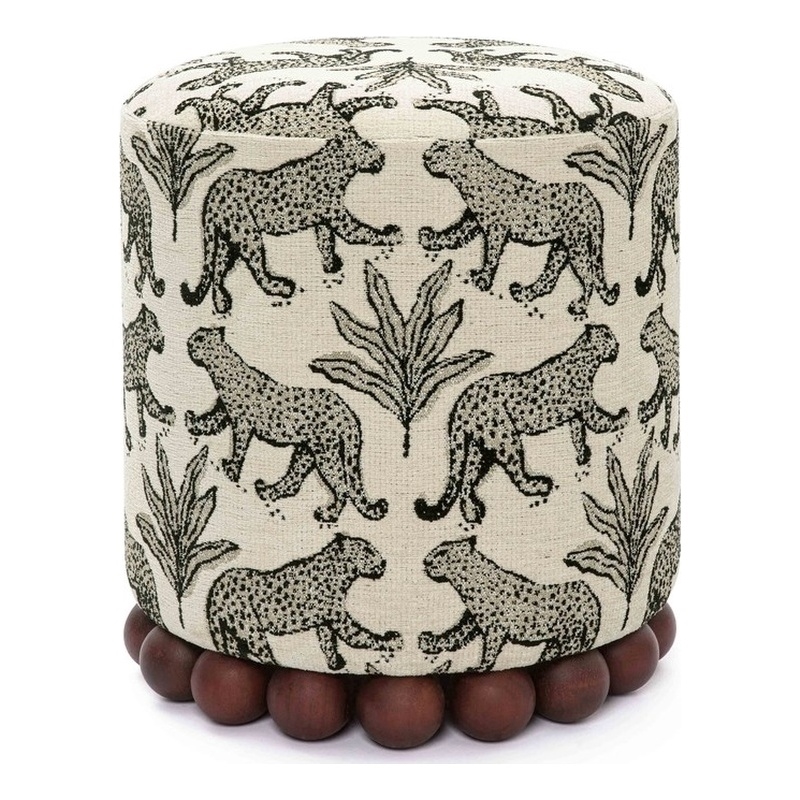 Dex Taupe Leopard Jacquard Ottoman